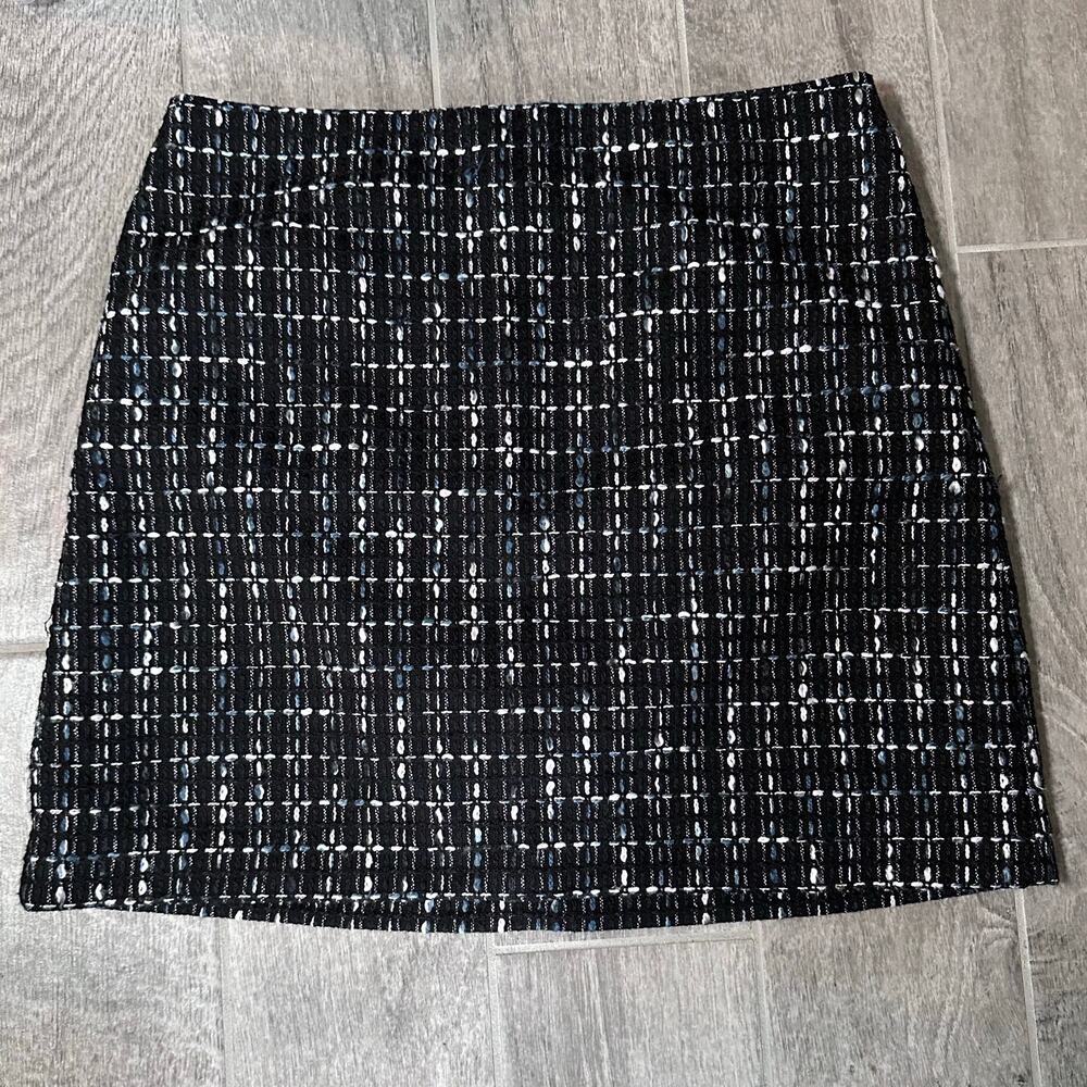 NWT Loft Outlet Women's 14 Black Tweed Skirt Blue/White/Metallic Accents Office